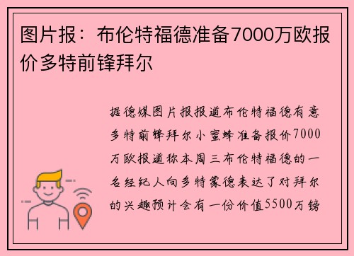 图片报：布伦特福德准备7000万欧报价多特前锋拜尔